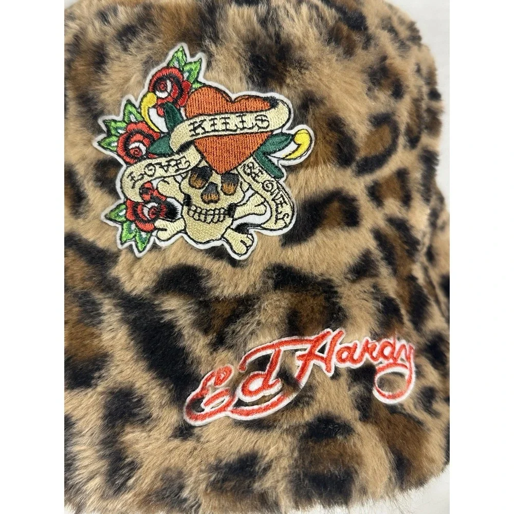 Ed Hardy Leopard Faux Fur Bucket Hat Love Kills Slowly Skull  display picture 2